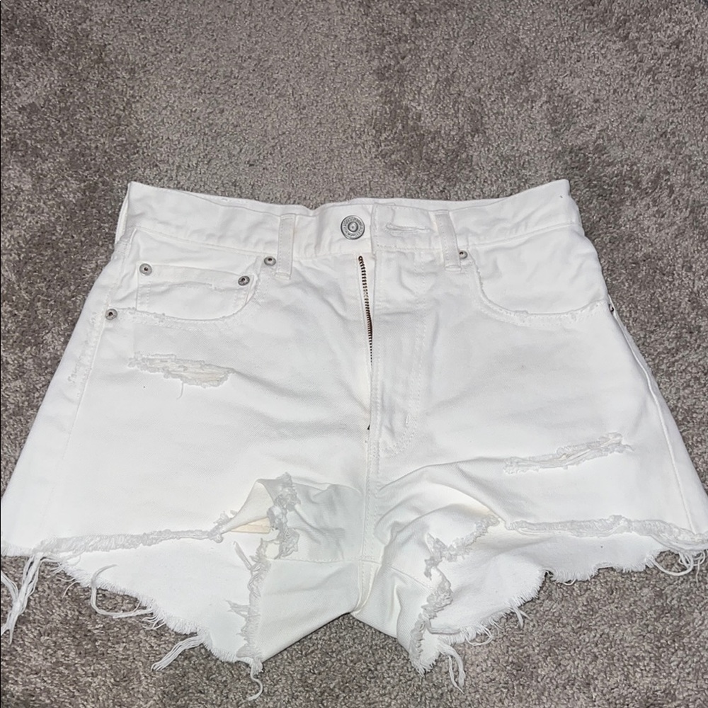 Moussy White Distressed Jean Shorts Frayed Hem